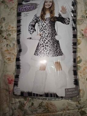 Snow Leopard Girls Costume Dress with Fur Trim - White & Black